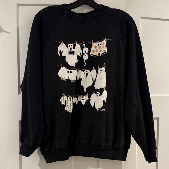 Hanes Tops - Hanes Activewear Adult Black Halloween Ghost Crewneck Sweatshirt, Size XL